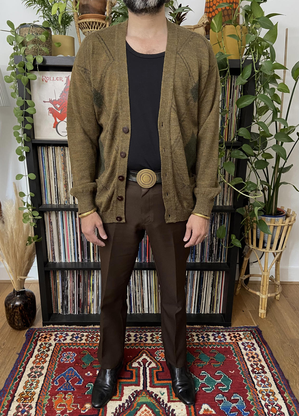 Vintage 1980s Italian Brown Argyle Cardigan