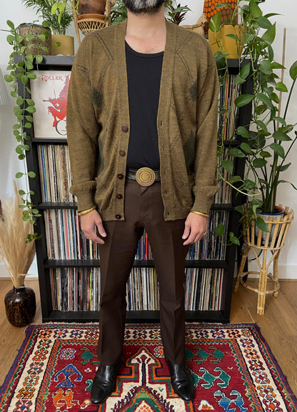 Vintage 1980s Italian Brown Argyle Cardigan