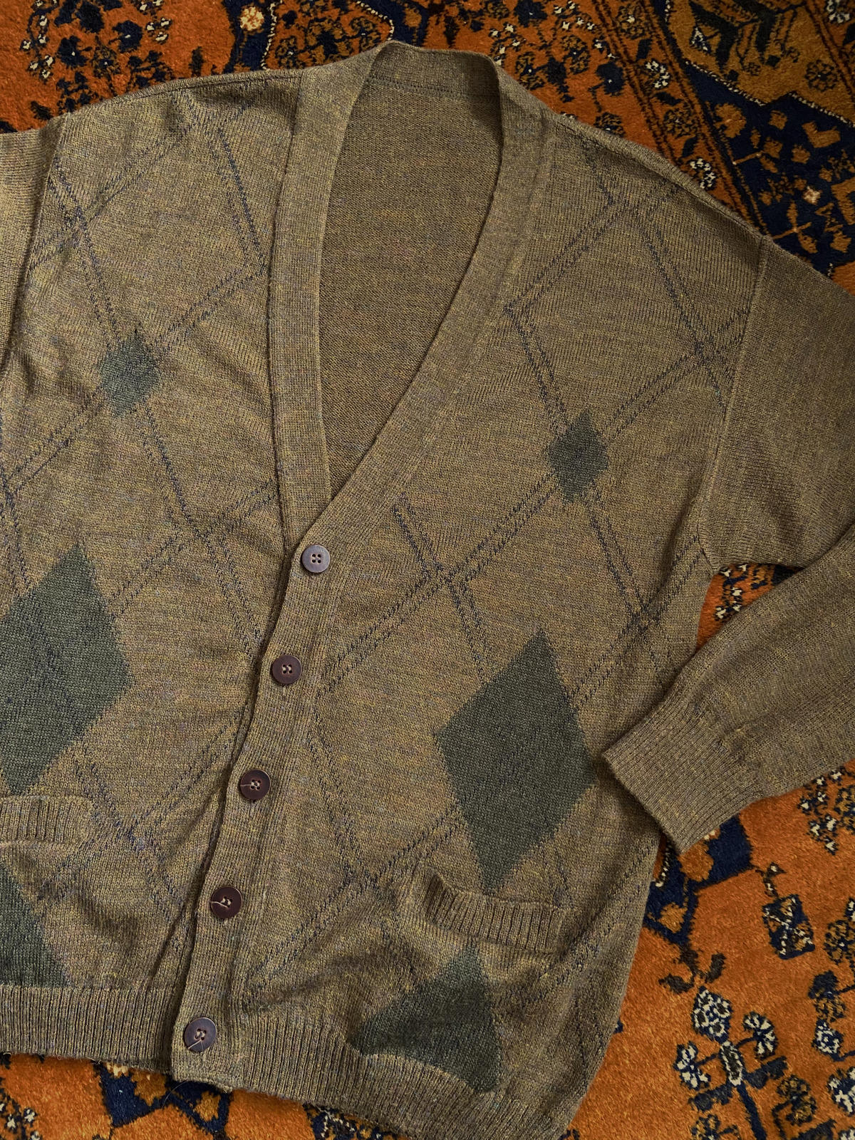 Vintage 1980s Italian Brown Argyle Cardigan