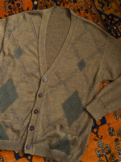 Vintage 1980s Italian Brown Argyle Cardigan