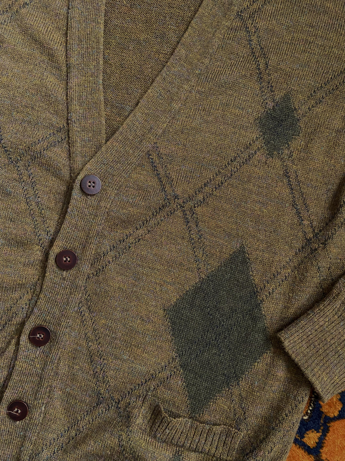 Vintage 1980s Italian Brown Argyle Cardigan