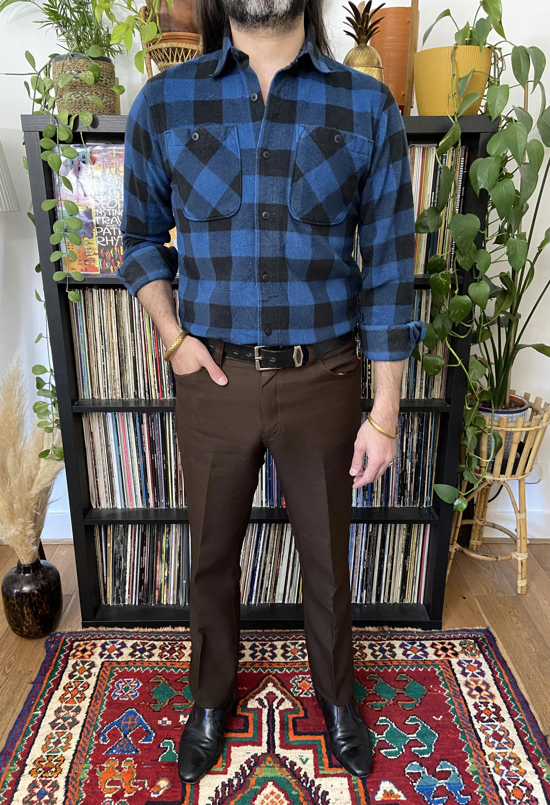 Vintage 90s Blue Wrangler Plaid Shirt