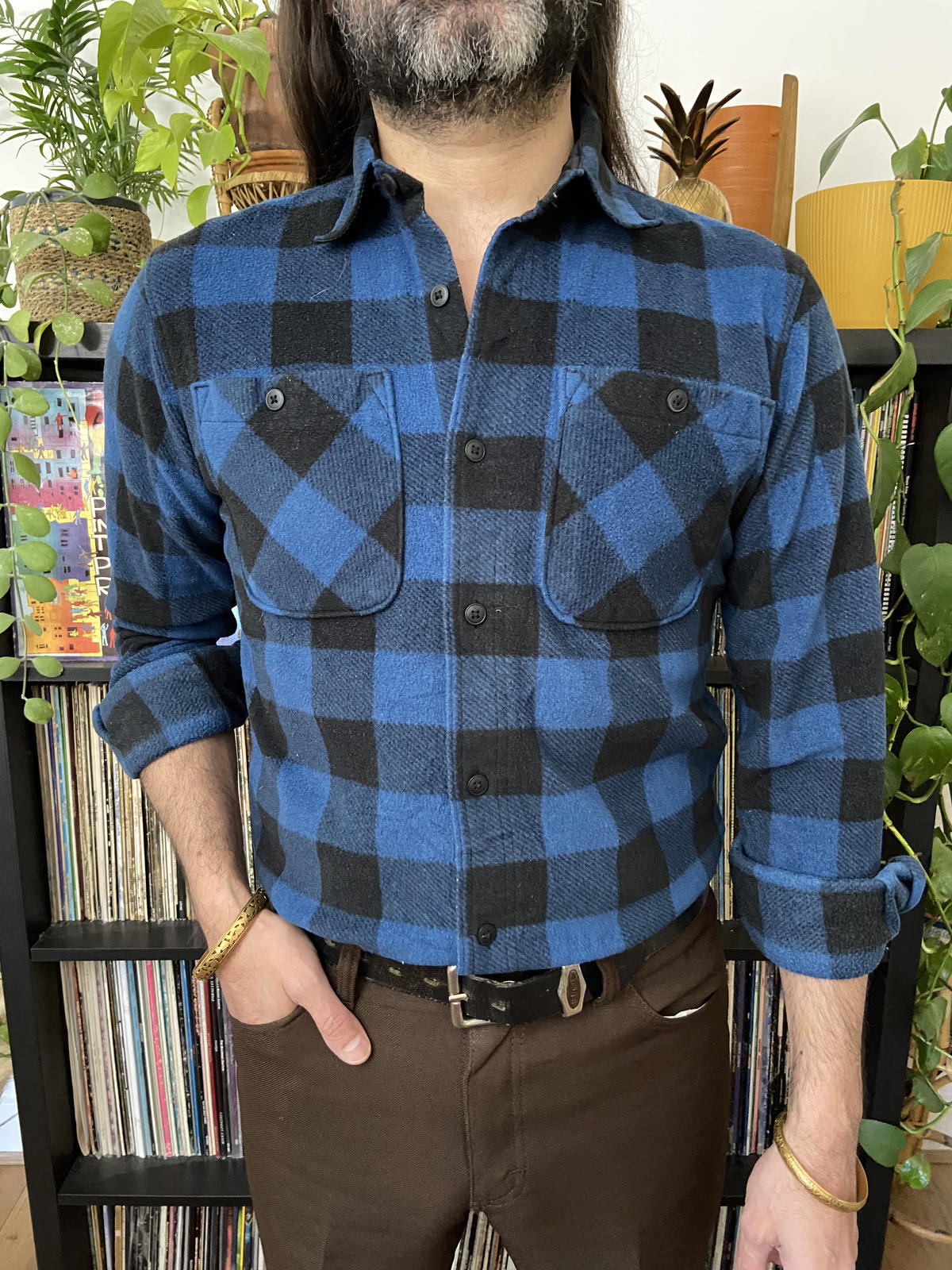 Vintage 90s Blue Wrangler Plaid Shirt