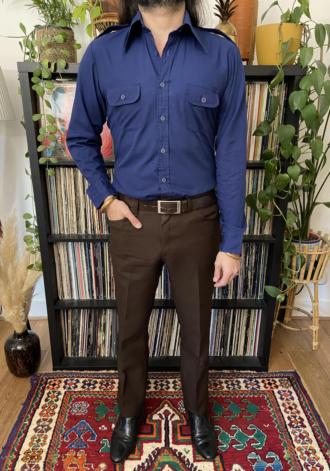 Vintage 1970s Danish Navy Dagger Collar Shirt With Epaulettes