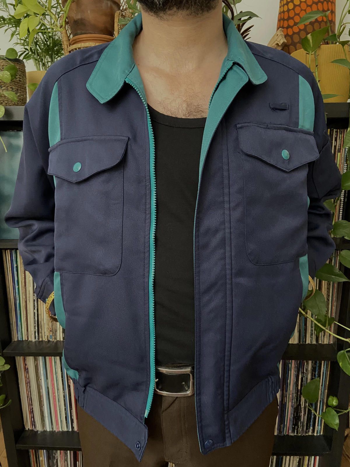 Vintage Navy & Green Japanese-Style Worker Jacket