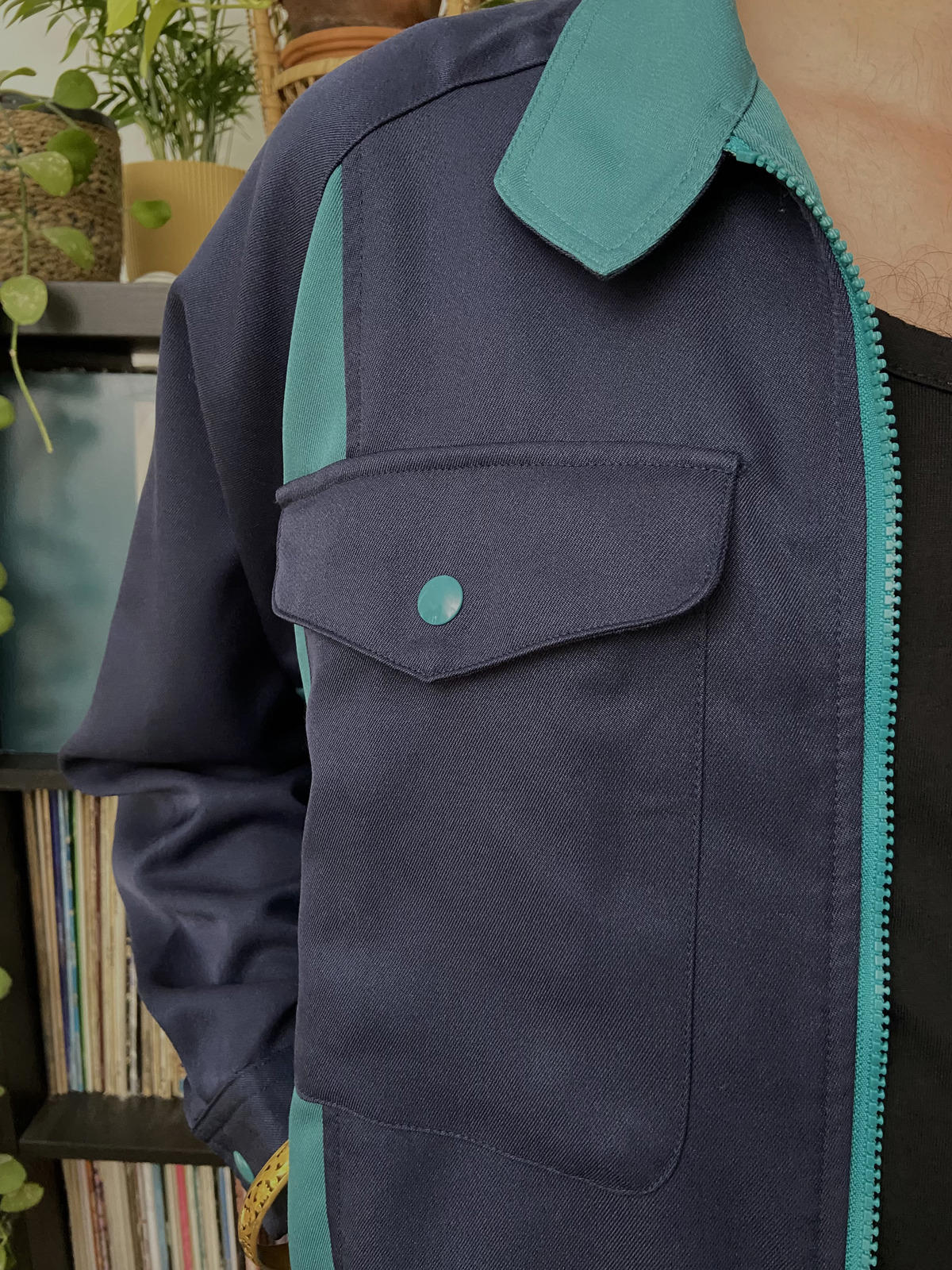 Vintage Navy & Green Japanese-Style Worker Jacket