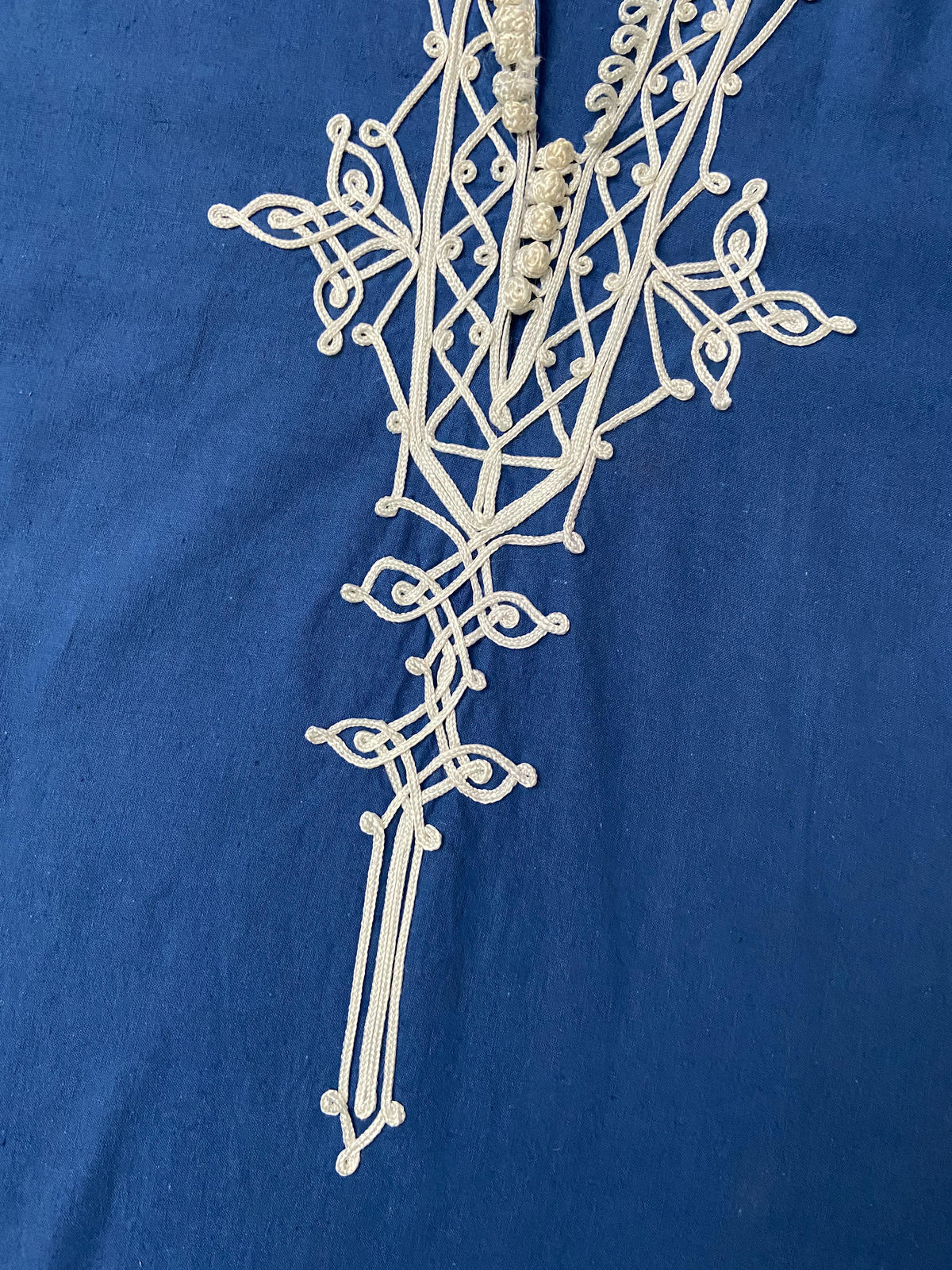 Vintage 1970s Blue White Moroccan Tunic Top
