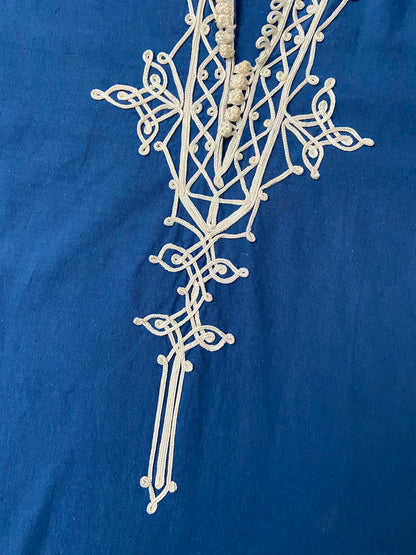 Vintage 1970s Blue White Moroccan Tunic Top