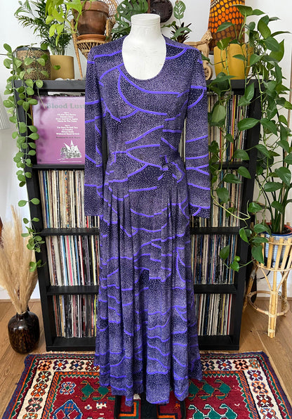 Vintage 1970s Purple Print Maxi Dress