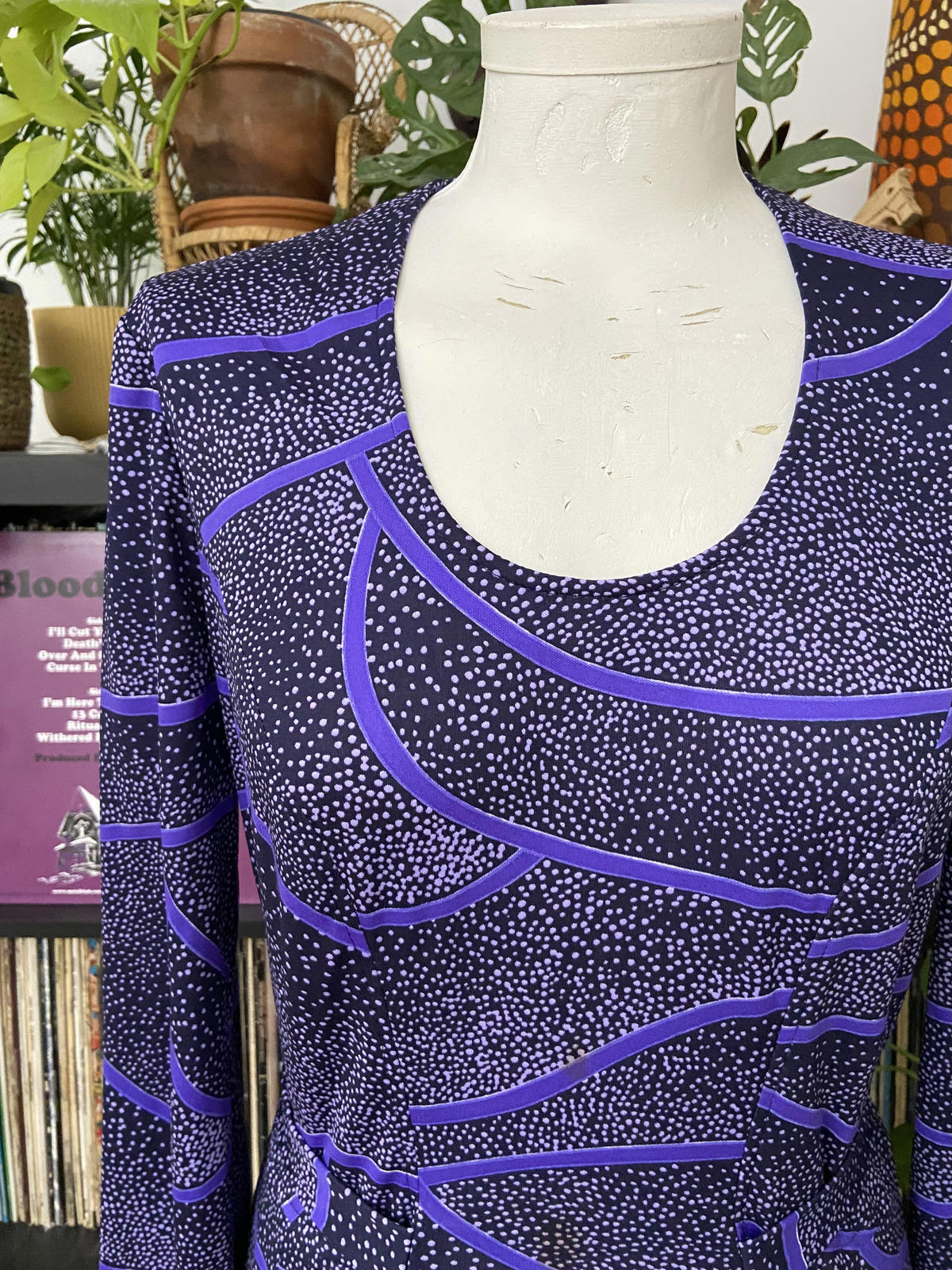 Vintage 1970s Purple Print Maxi Dress