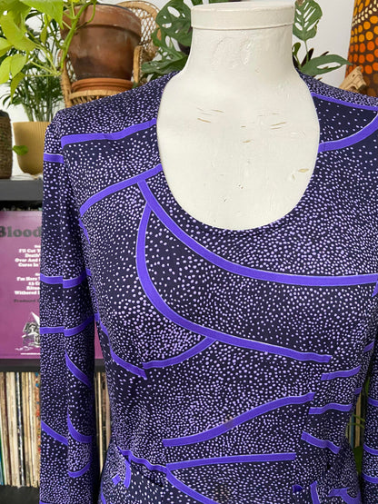 Vintage 1970s Purple Print Maxi Dress