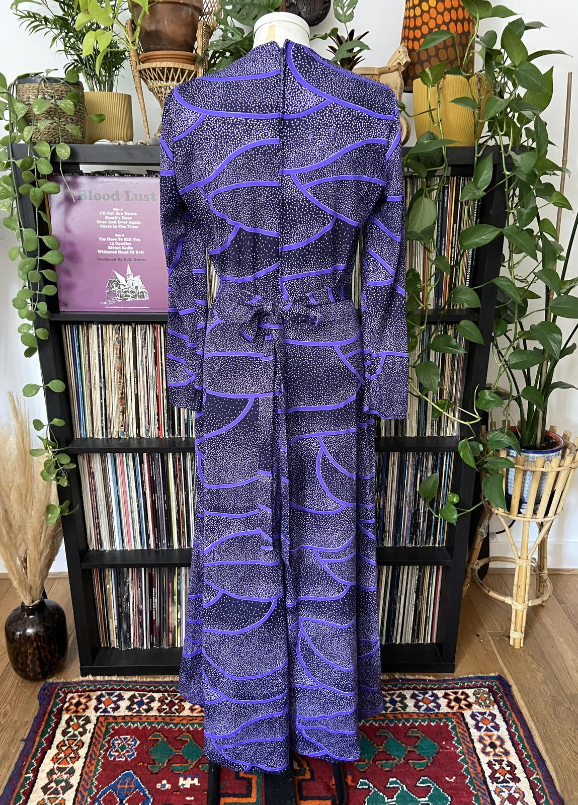 Vintage 1970s Purple Print Maxi Dress