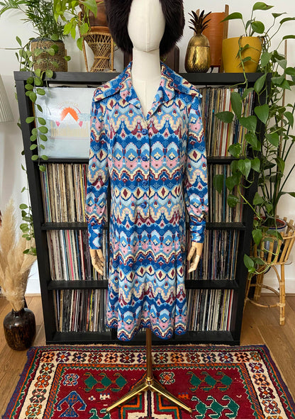Vintage 1970s Geometric Dagger Collar Dress