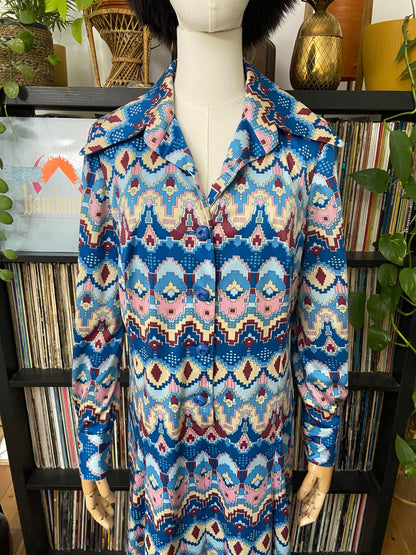 Vintage 1970s Geometric Dagger Collar Dress