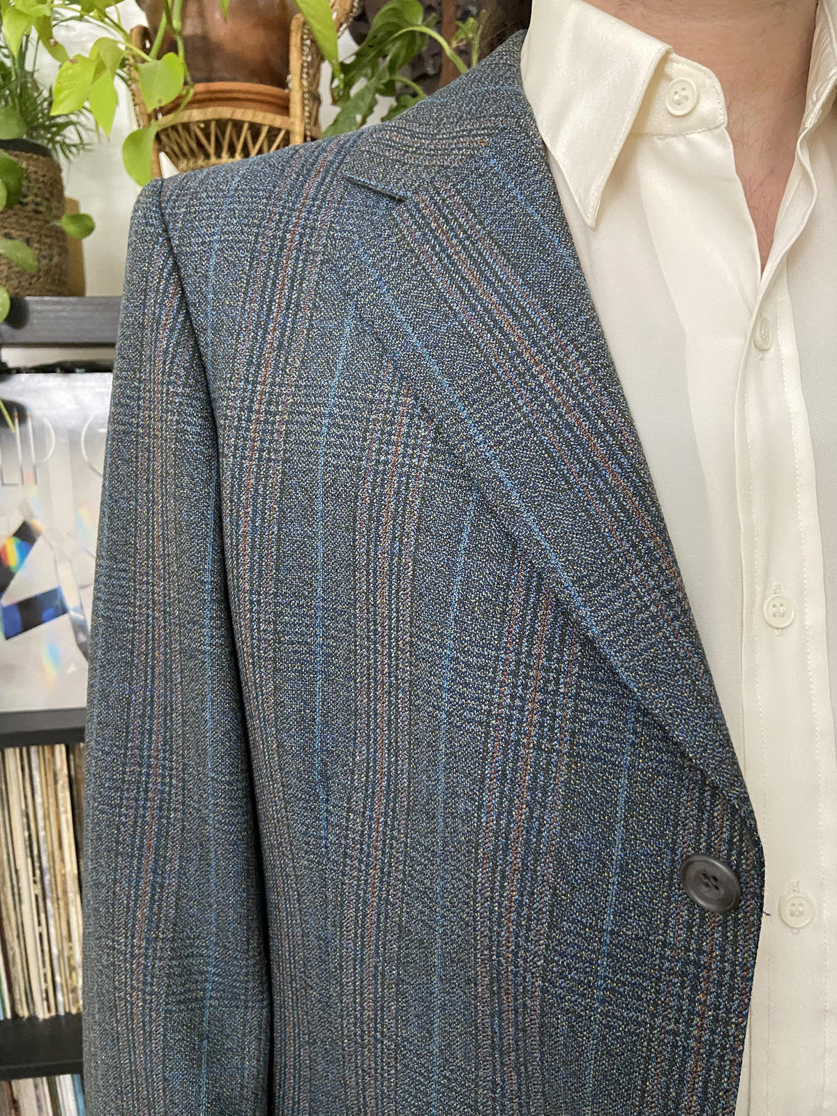 Vintage 1970s Grey & Blue Pure New Wool Blazer Jacket