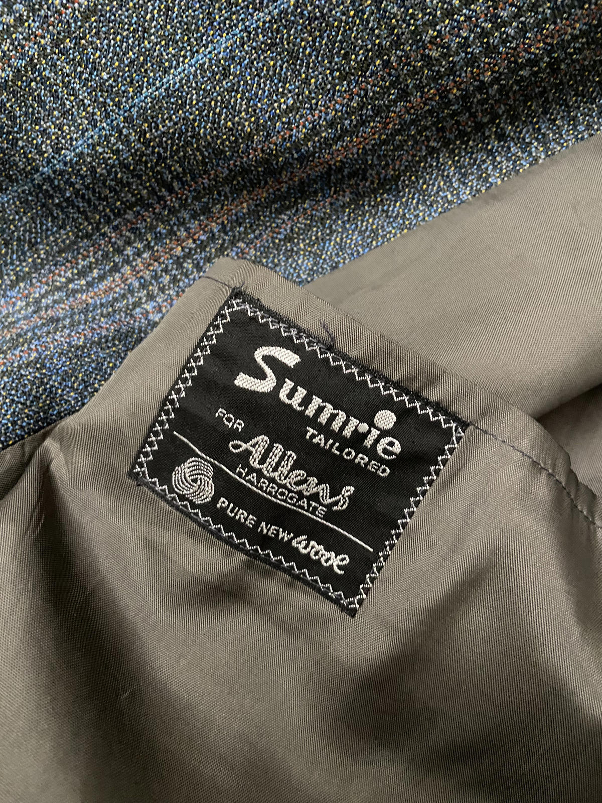 Vintage 1970s Grey & Blue Pure New Wool Blazer Jacket