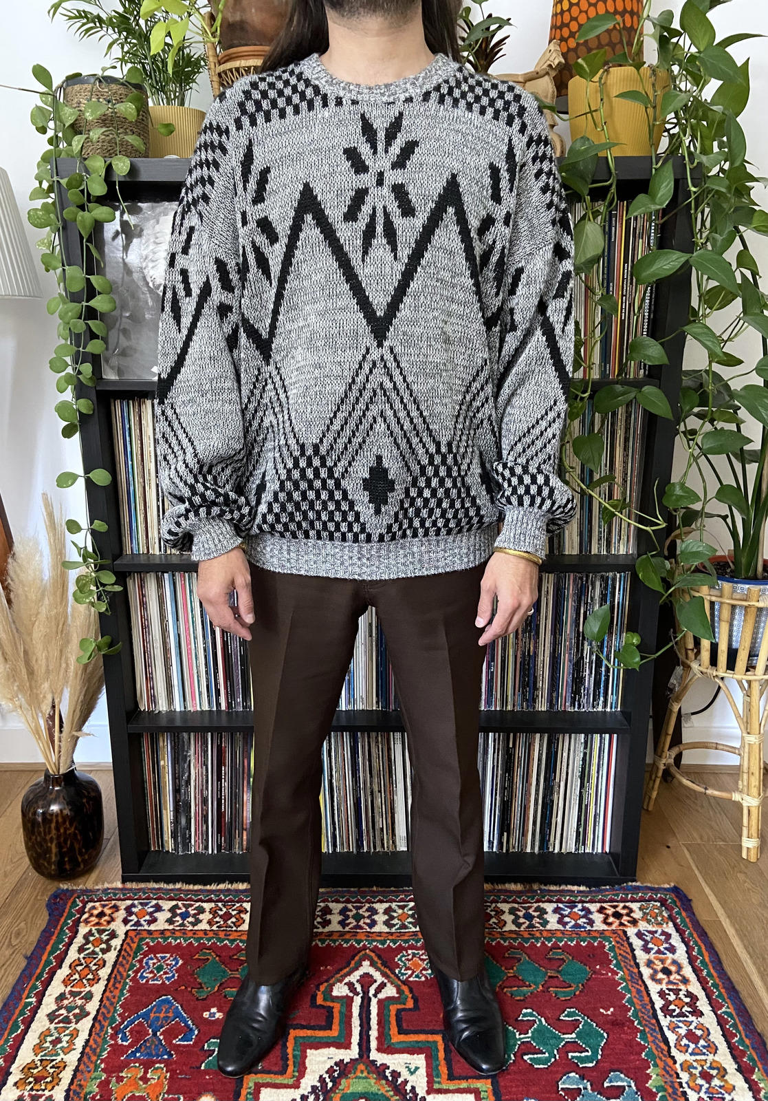 Vintage Large Grey & Black Knitted Jumper.