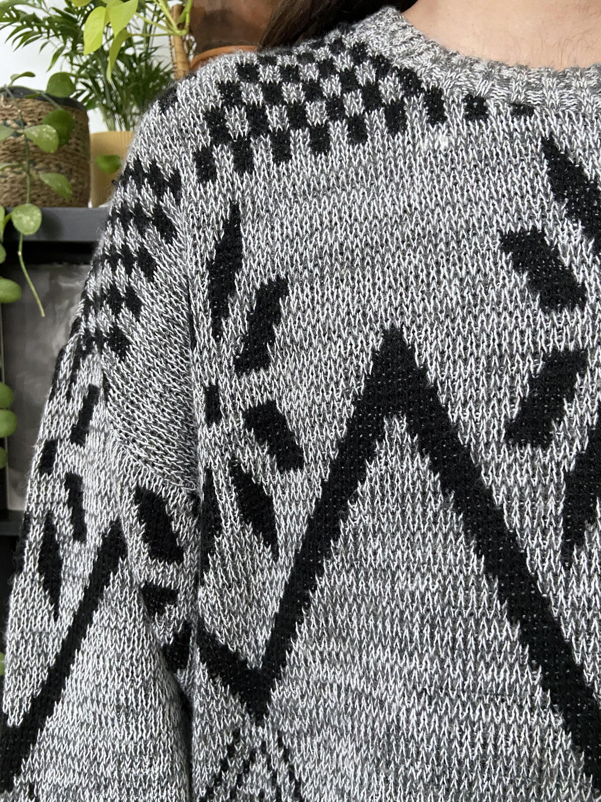 Vintage Large Grey & Black Knitted Jumper.