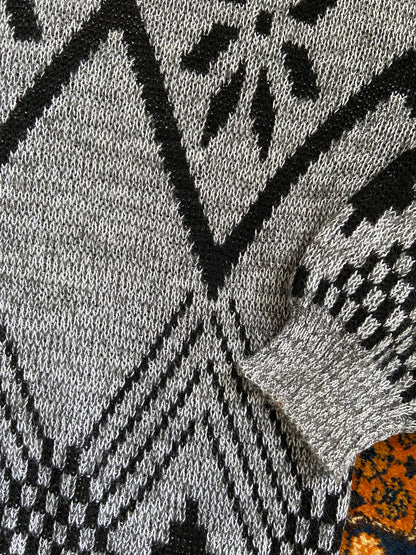 Vintage Large Grey & Black Knitted Jumper.