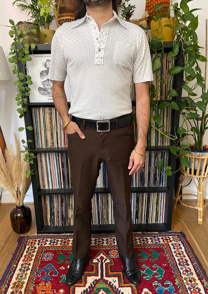 Vintage 1970s White Dagger Collar Japanese Polo Top