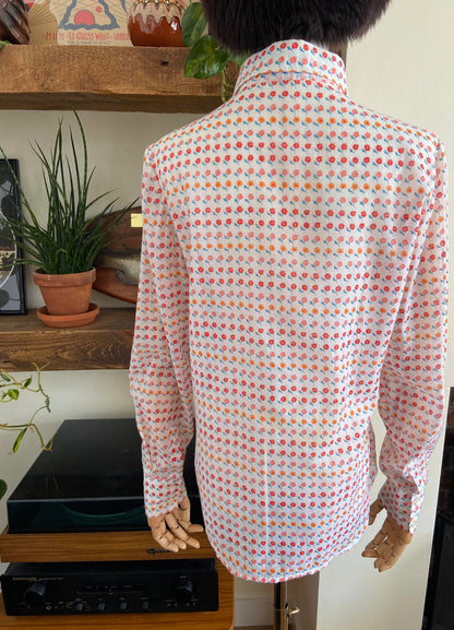 Vintage 1970s White Floral Dagger Collar Shirt