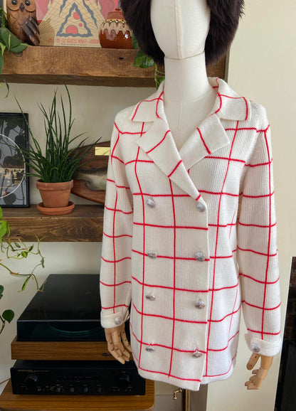 Vintage 1970s White Double Breasted Cardigan