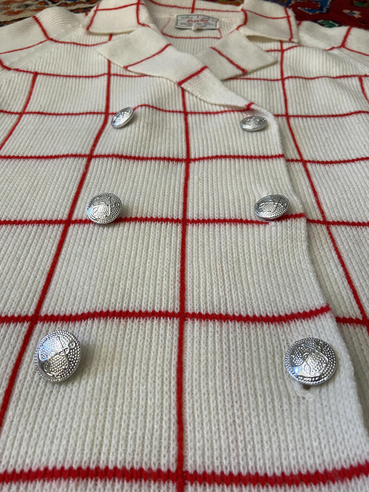 Vintage 1970s White Double Breasted Cardigan