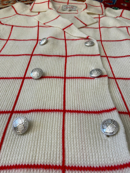 Vintage 1970s White Double Breasted Cardigan
