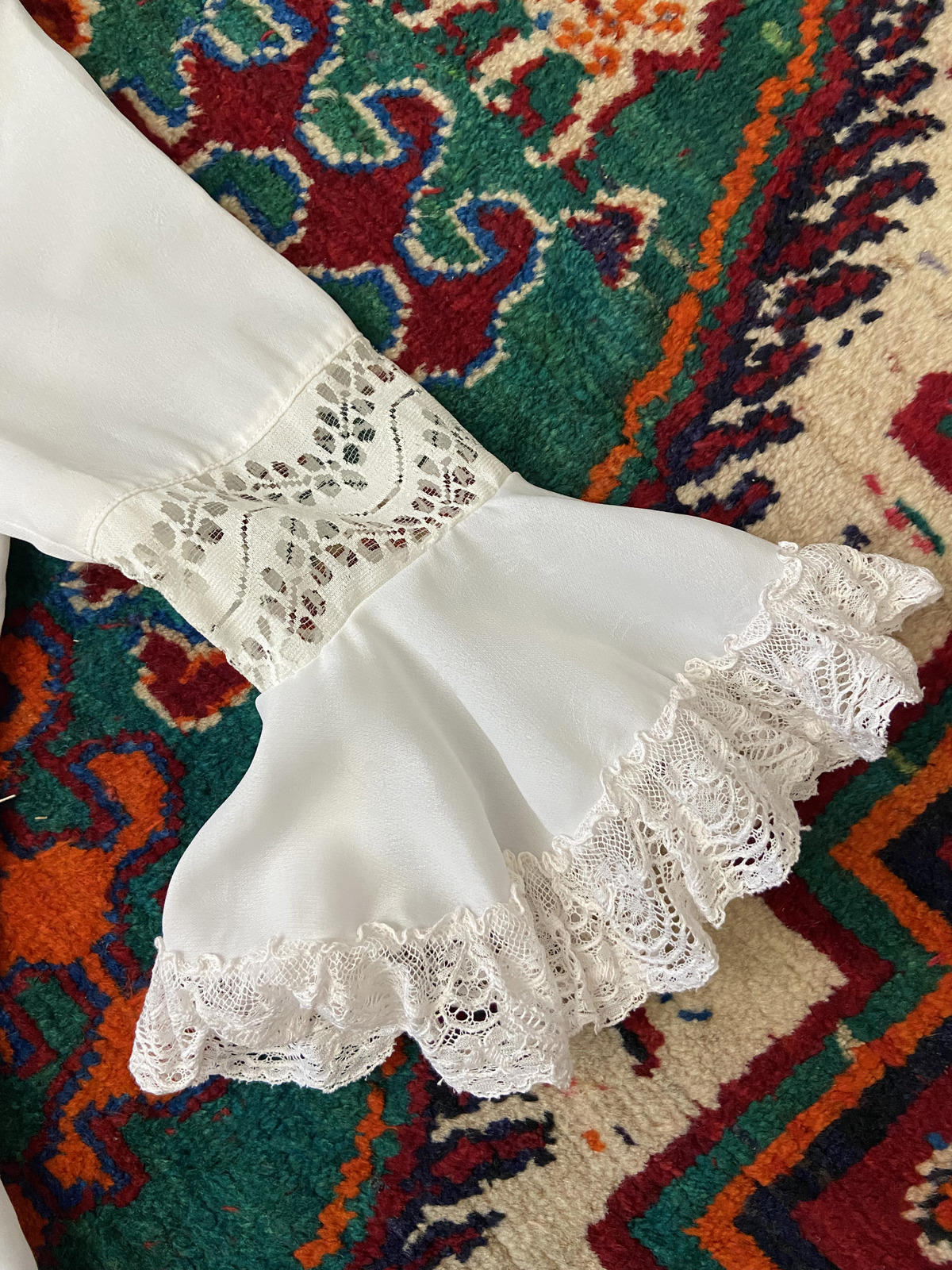 Vintage 1970s White Bell Sleeve Prairie Dress