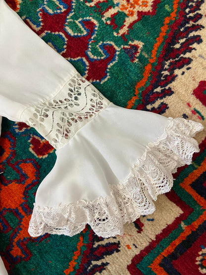 Vintage 1970s White Bell Sleeve Prairie Dress