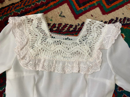 Vintage 1970s White Bell Sleeve Prairie Dress