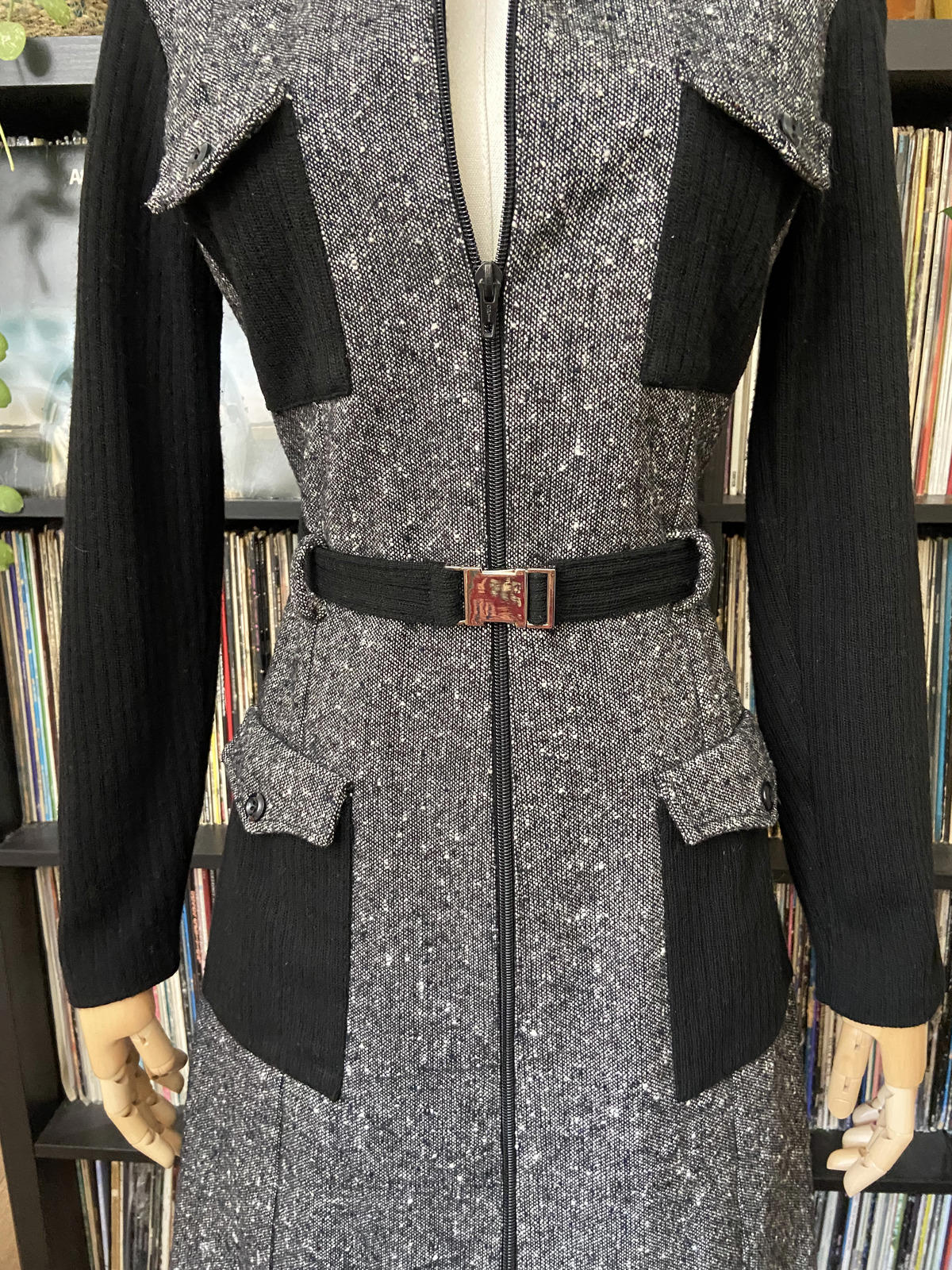 Vintage 1970s Black Tweed Flap Pocket Dress