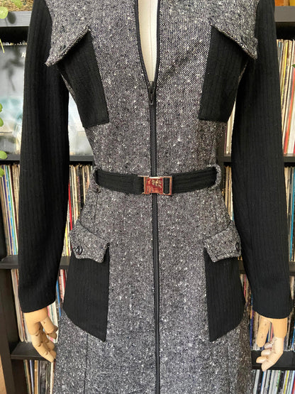 Vintage 1970s Black Tweed Flap Pocket Dress
