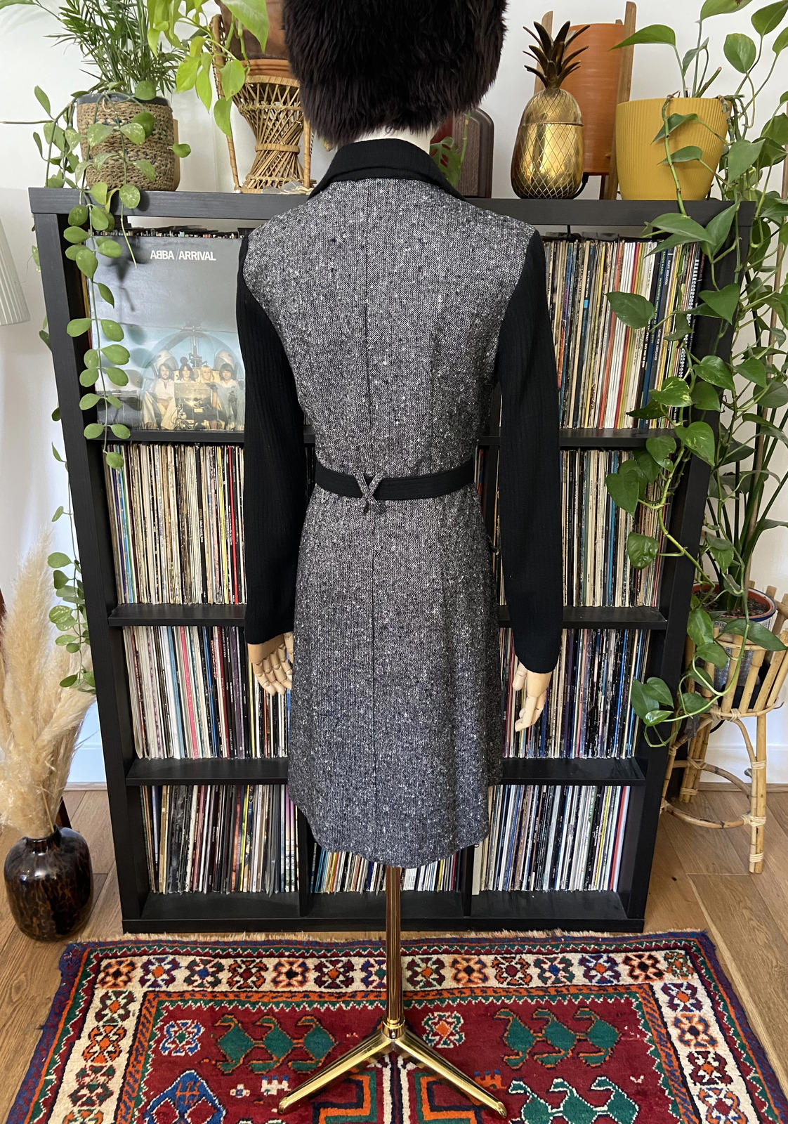 Vintage 1970s Black Tweed Flap Pocket Dress