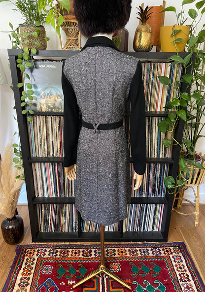 Vintage 1970s Black Tweed Flap Pocket Dress