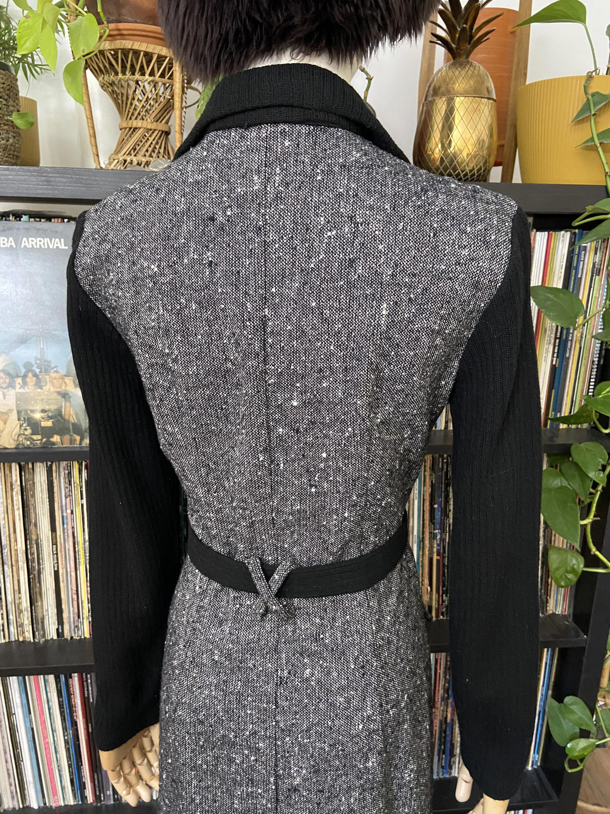 Vintage 1970s Black Tweed Flap Pocket Dress