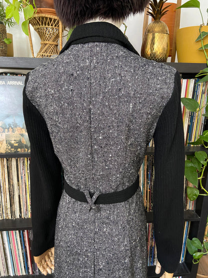 Vintage 1970s Black Tweed Flap Pocket Dress