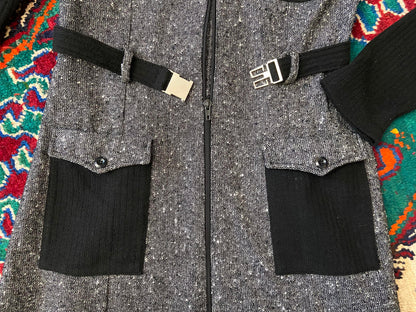Vintage 1970s Black Tweed Flap Pocket Dress