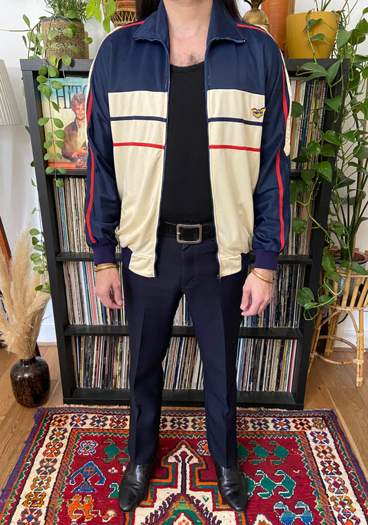 Vintage 1980s Cream & Navy Track Top