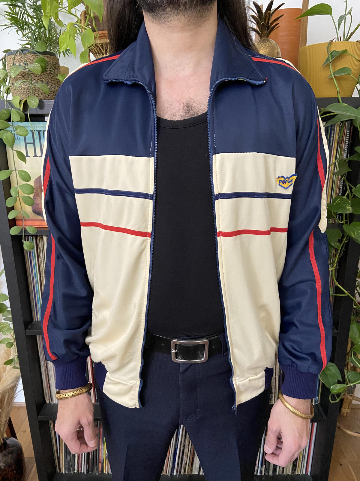 Vintage 1980s Cream & Navy Track Top
