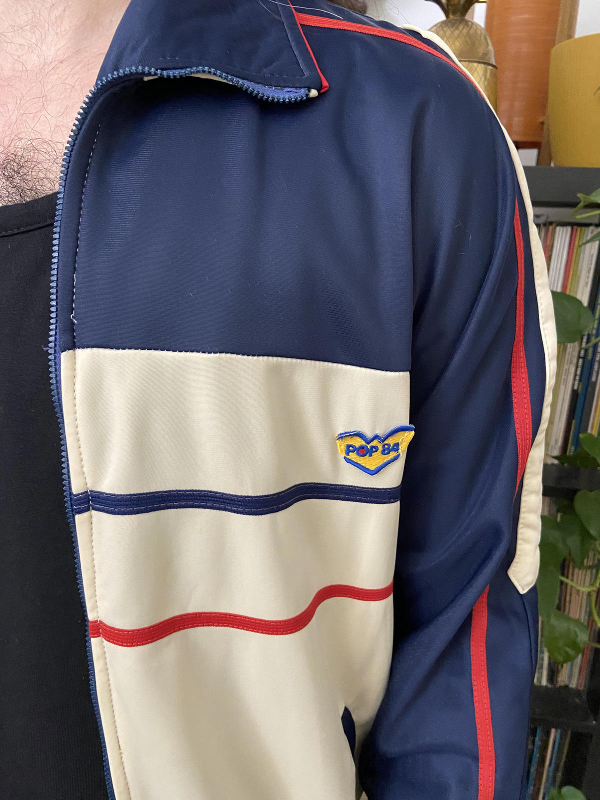 Vintage 1980s Cream & Navy Track Top
