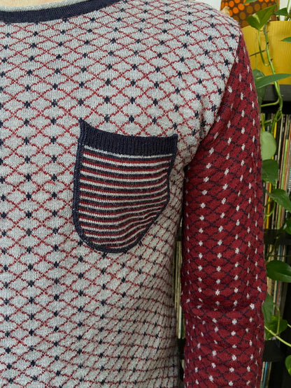 Vintage Italian Navy & Burgundy Patterned Jumper