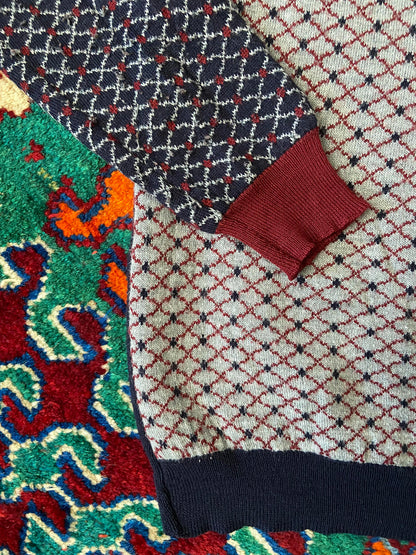 Vintage Italian Navy & Burgundy Patterned Jumper