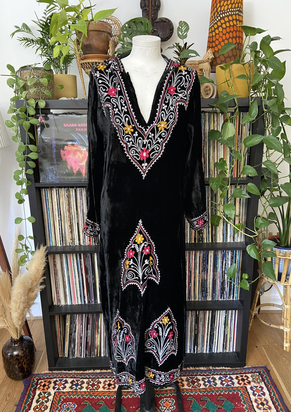 Vintage 1960s Indian Embroidered Hooded Dress