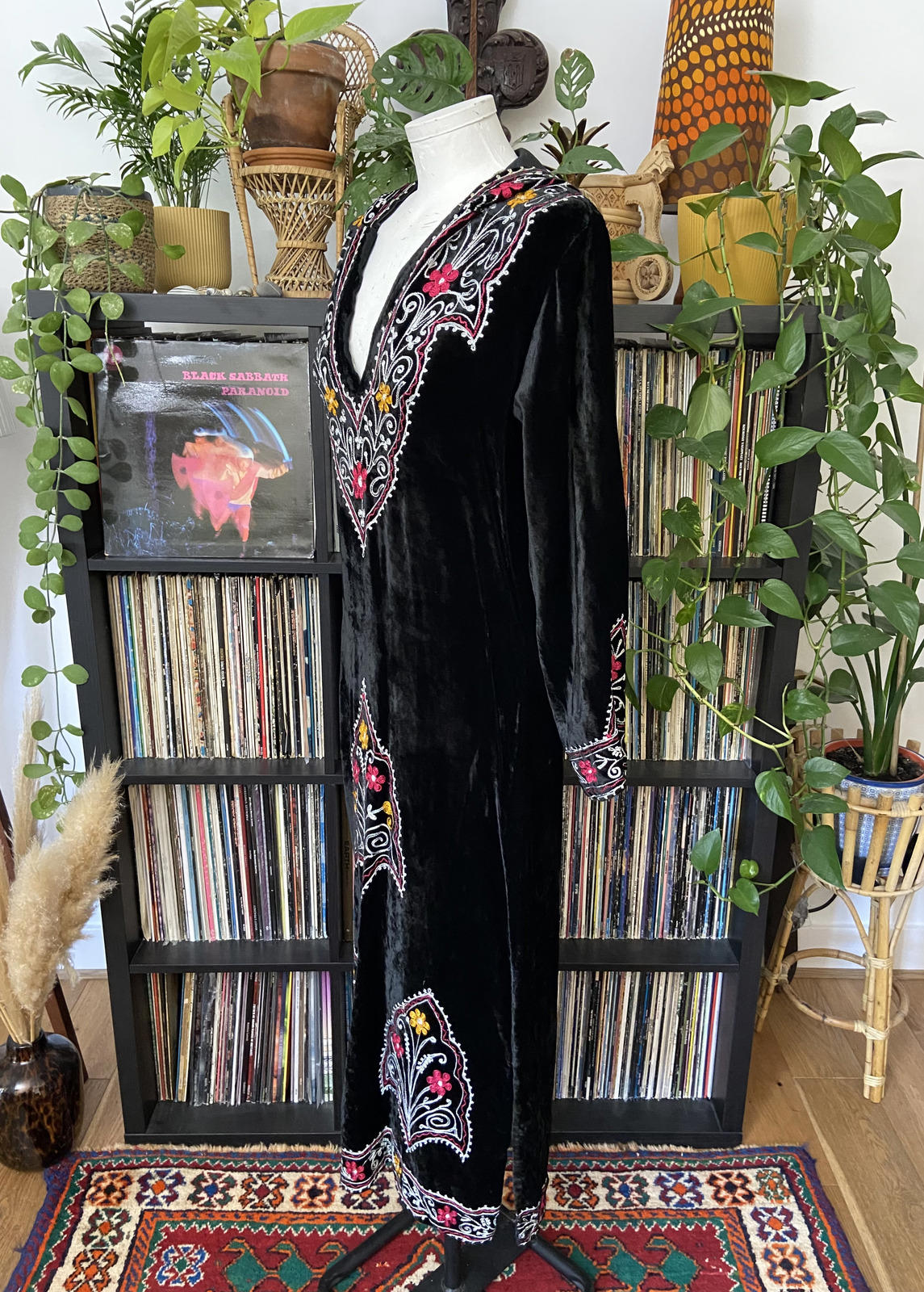 Vintage 1960s Indian Embroidered Hooded Dress