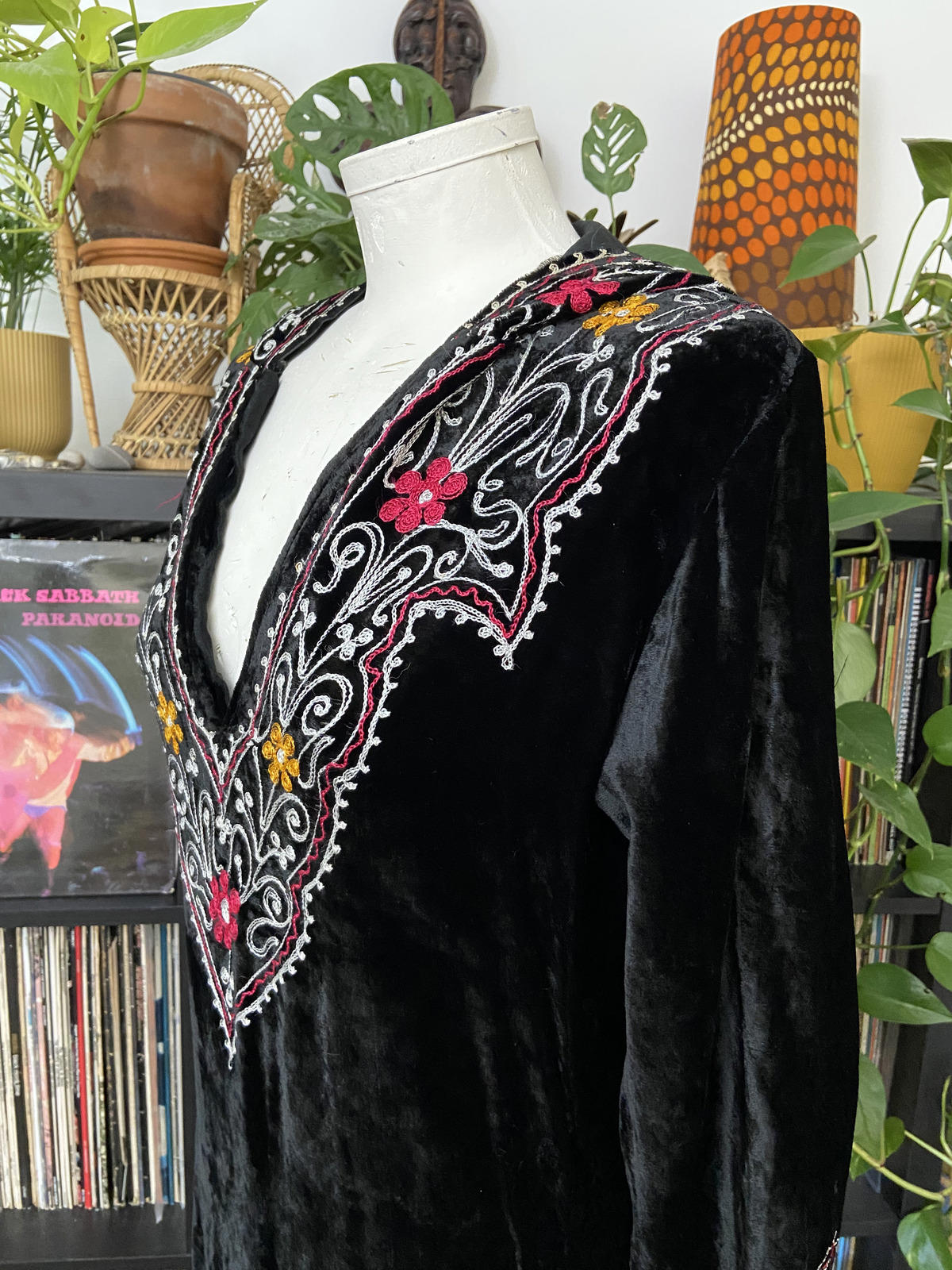Vintage 1960s Indian Embroidered Hooded Dress