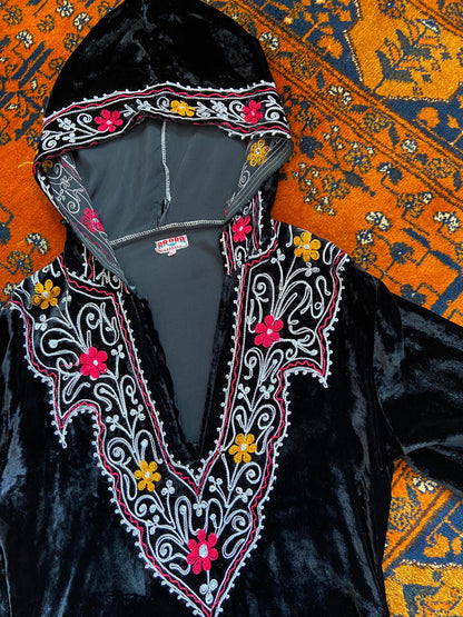 Vintage 1960s Indian Embroidered Hooded Dress