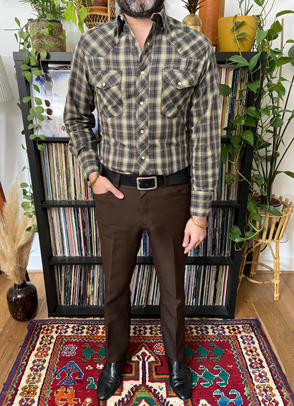 Vintage 90s Brown & Mustard Wrangler Western Shirt