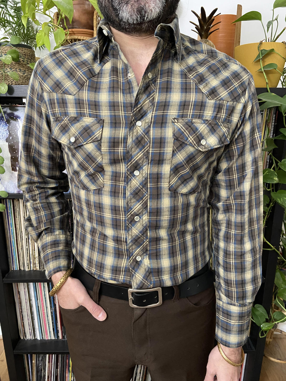 Vintage 90s Brown & Mustard Wrangler Western Shirt