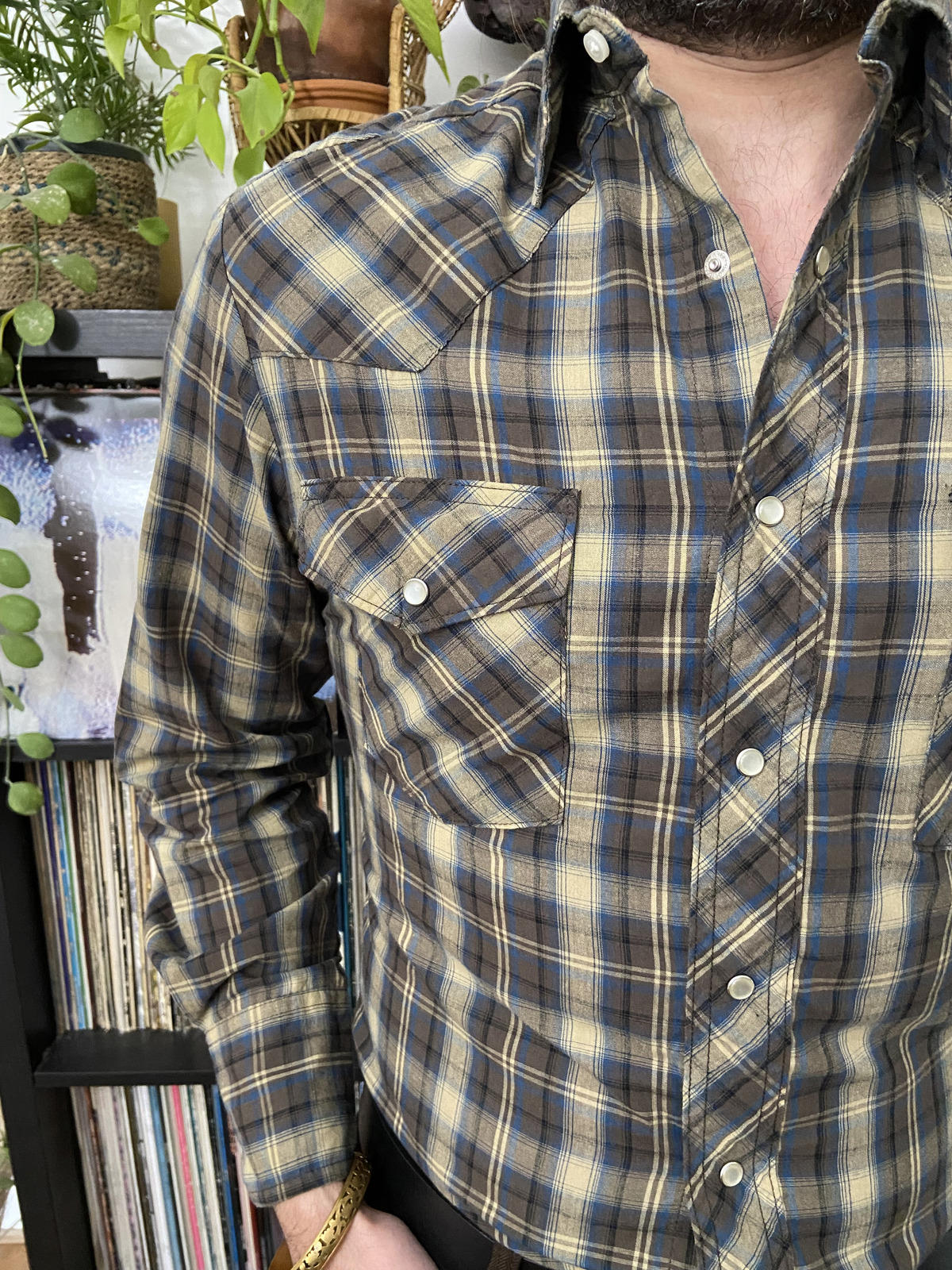 Vintage 90s Brown & Mustard Wrangler Western Shirt